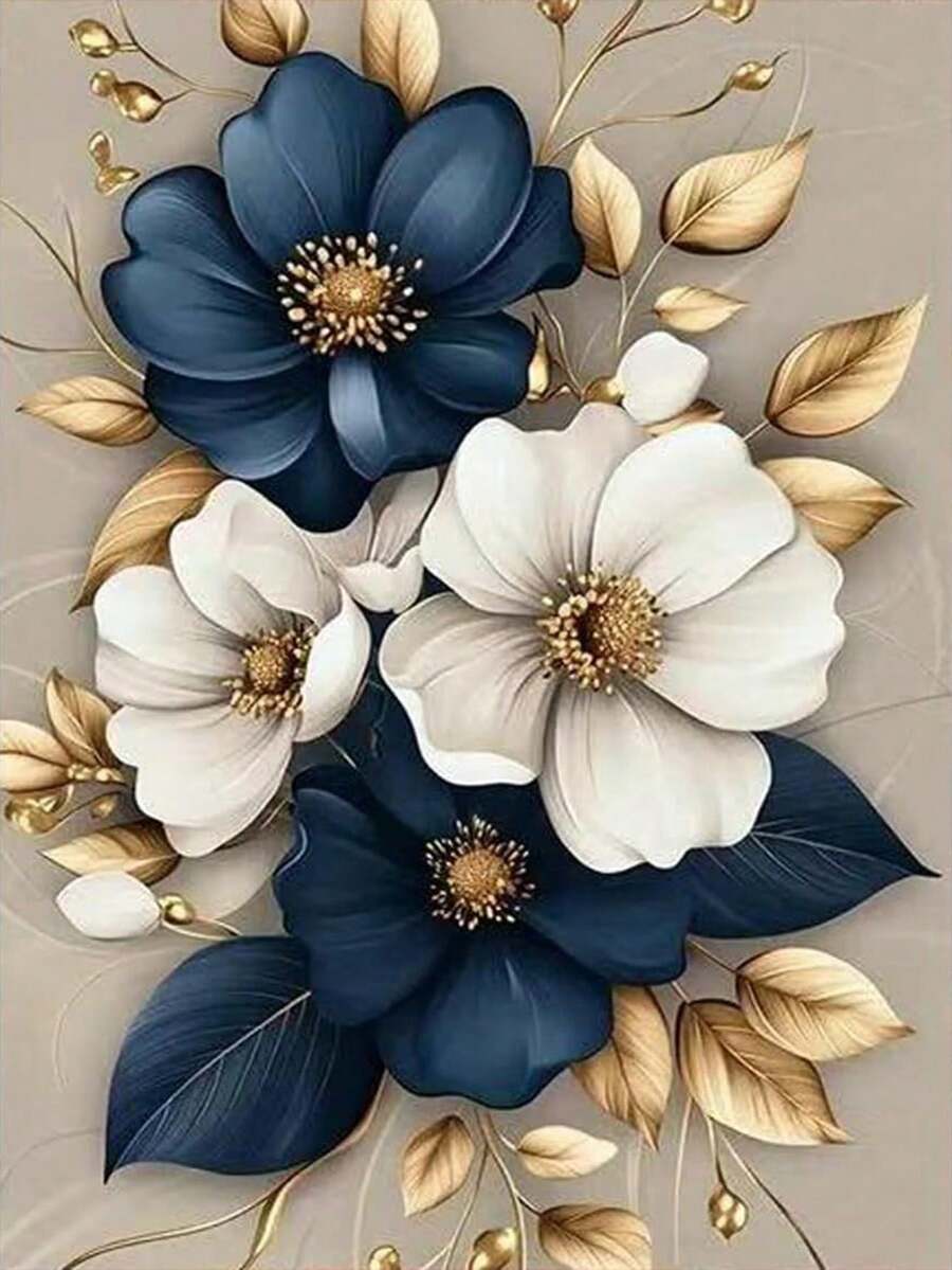 1 pieza Pegatina de pintura de diamantes DIY Bordado floral Flor Decoración del hogar Perforación completa 30*40cm/40x50cm - Conjuntos - Ver 1