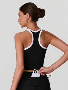 Sodalemon Áo tank top tập luyện phối màu cho nữ, áo tank thể thao chạy bộ yoga lưng chữ I, áo vest fitness lưng racerback - màu đen - Xem 8