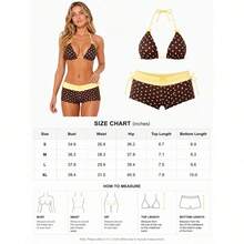 Polka Dot Bikini Set With Boy Short Bottom, Gift Ready   Swimwear, Halter Neck & Contrast Trim, Casual & Versatile, Perfect For Holiday Swimwear Shopping Or Year-Round Vacation Use, New Arrival - 黃色 - 查看 8