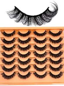 New 14 Pairs Russian Volume Classic Cat Eye Artificial Mink False Eyelashes, Natural DD Curl Fluffy Faux Eyelashes, Cross Wispy Dramatic Volume Faux Mink Lashes Extension For A Natural Look - Russian Strip Lashes - View 1