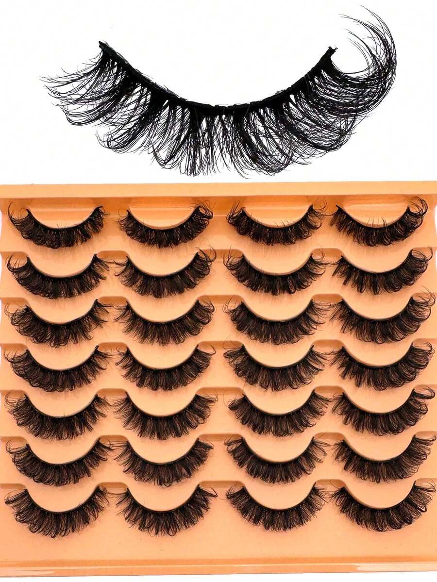 New 14 Pairs Russian Volume Classic Cat Eye Artificial Mink False Eyelashes, Natural DD Curl Fluffy Faux Eyelashes, Cross Wispy Dramatic Volume Faux Mink Lashes Extension For A Natural Look - Russian Strip Lashes - View 1