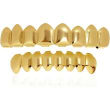 Grillz - Juego de parrilla de 18 quilates chapados en oro con dientes de boca de Grillz extraíbles para hombres y mujeres, disfraz de rapero de hip hop, fiesta de Halloween, accesorios de disfraces - 1 - Ver 8