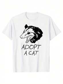 LXF2026 Funny Graphic T-Shirt Adopt An Opossum Lover - White T-Shirt With Black Animal Face - Soft Cotton Shirt For Men And Women - Animal Rescue Casual Wear - Funny Pet Adoption Gift Machine Washable Unisex Clothing. Playful Design. Quirky Fashion. Comfortable Fit. Humorous Clothing. Funny Fashion. Lightweight Clothing. Loose Fit Top XIAM - 白色 - 查看 1
