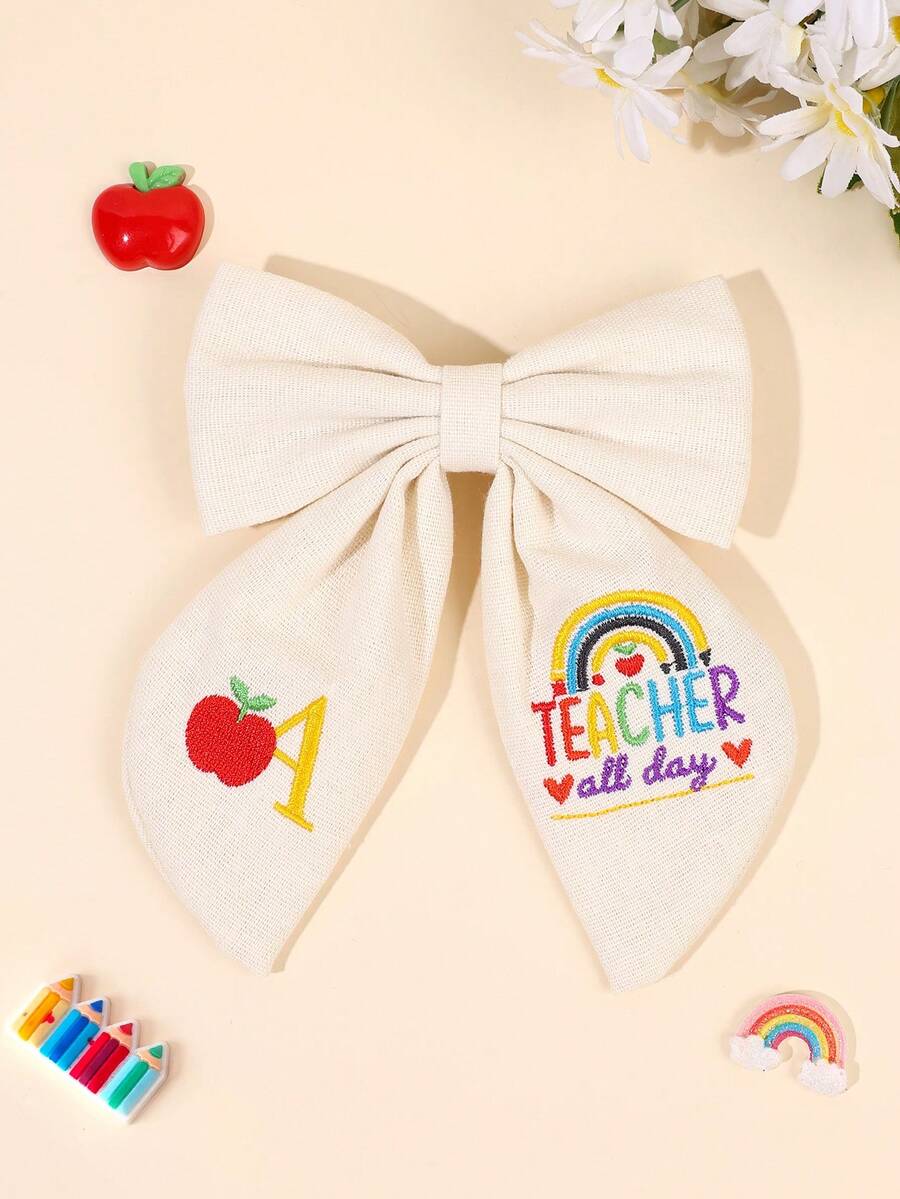 1件返校季 26字母蘋果與彩虹刺繡蝴蝶結髮夾,可愛時尚髮夾,鱷魚夾與髮夾,禮物,派對與日常穿戴女孩髮飾 - 彩色 - 查看 1