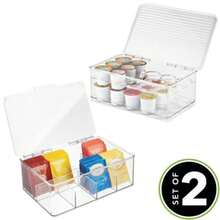 mDesign Stackable Kitchen Box Organizers for Coffee Pods Tea Bags - Set of 2 Divided Clear - Transparente - Ver 3