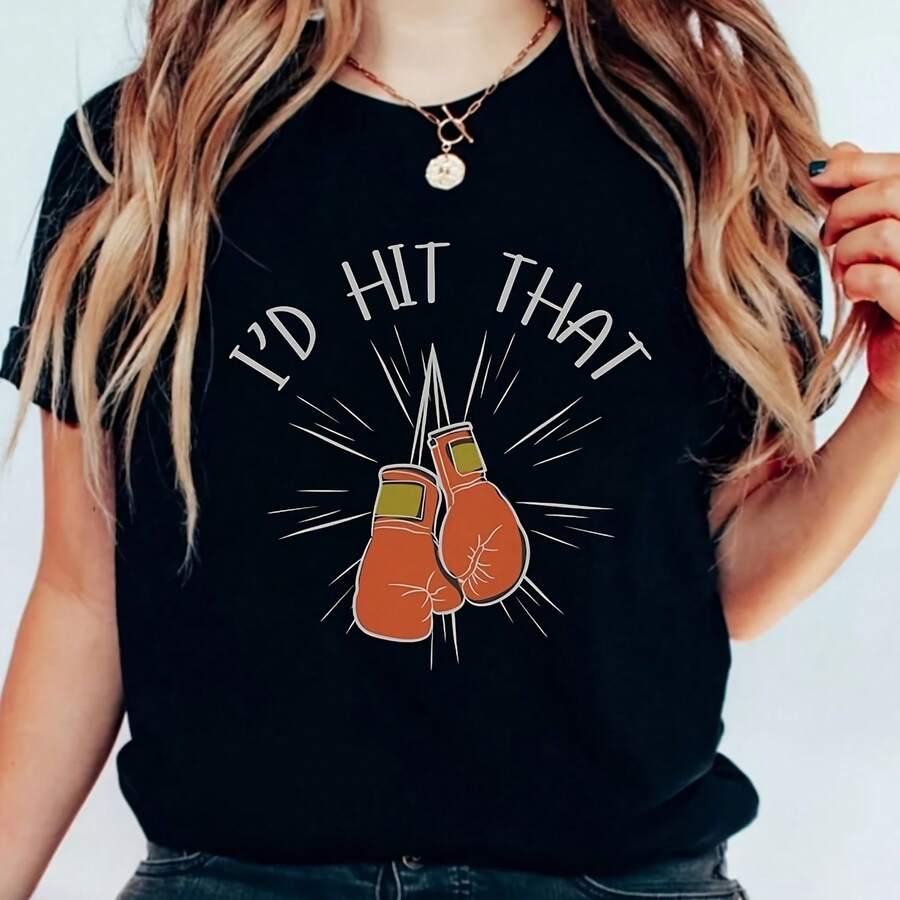 Funny R I'd Hit That Boxing T-Shirt, Inappropriate Dirty T Shirt Excge Bella Canvas Uinged Funny Adult Saying Tee Raunchy Gag Gift - 黑色 - 查看 1