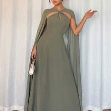 guangzhougaolangshangmao  Vestido verde para mujer, ropa de resort elegante para primavera/verano, vestido formal con capa elegante para mujer, vestido de estilo capa para mujer - Azul - Ver 4