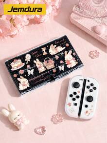 New Switch 2 (2025) Game Console Accessories, Kids Rose & Rabbit Print Pattern Switch Protective Case/Hard Transparent Glitter Shell, Compatible With Switch 2/Switch NS/Switch OLED/Lite, Suitable For Switch 2/Switch Game Console Accessories, Full Set Bundle, Storage Bag, Card-Insertable Dock, Switch Protective Case, Best Gift For Switch Players - Multicolor - View 2