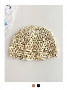Handmade Crochet Sequin Hollow Out Beanie Hat, Fashionable Retro Versatile Lightweight Breathable Knit Cap For Women, Spring Summer - Multicolor - View 20