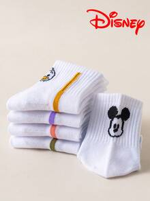 Disney 1/5/10雙迪士尼卡通兒童短襪，卡通角色夏季白色襪子，卡通角色條紋拼接短襪，米妮黛西唐老鴨米奇兒童襪，舒適透氣時尚兒童襪，透氣舒適百搭款，絕佳禮物，透氣吸濕，休閒時尚卡通圖案中筒襪，適合學生、禮物及日常使用。米奇與他的朋友們 - 彩色 - 查看 10