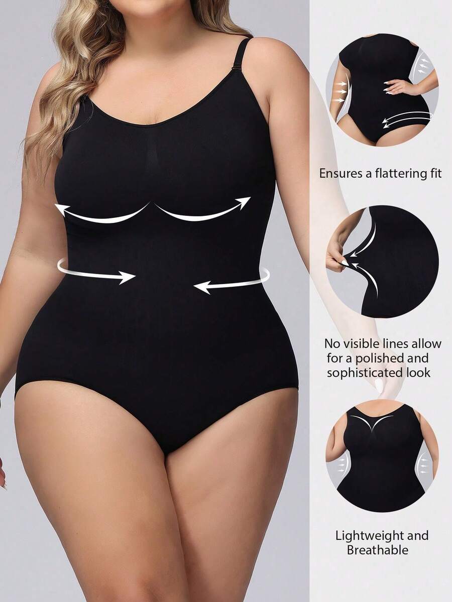 Plus Size Bow Detail Shapewear Medium Stretch Lightweight Bodysuit - Dusty Blue - View 1