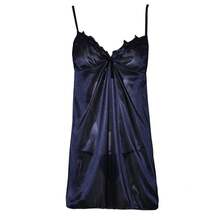 Ropa de dormir de encaje con tirantes para mujer, camisón Sexy con cuello en V, camisón Sexy con cordones y flores recortadas, ropa de dormir cómoda y sedosa - Negro - Ver 3