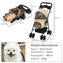 Dog Stroller, Dog Pram, Foldable, Pet Stroller For Small Dogs And Cats, Oxford Khaki 67x45x96cm - 卡其色 - View 9