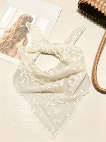1pc Lace Floral Trim Scarf, Triangular Scarf, Bag Decor, Hair Tie - Multicolor - View 9