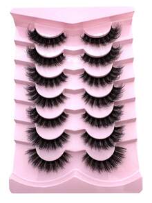 7 Pairs Cat Eye False Eyelashes, Faux Mink Natural Style, Fluffy & Voluminous Full Coverage Eyelash Extensions, Travel Essential Makeup Tool, Strip False Eyelashes - Black - View 3