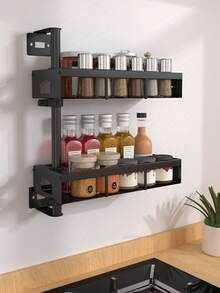 Estante giratorio de especias de cocina de 2 niveles, construcción de acero al carbono, estante multifuncional para almacenamiento de especias y condimentos, organizador de frascos de especias de cocina, estante multiusos con superficie fácil de limpiar y resistente, organizador de frascos de especias para cocina - Multicolor - Ver 12