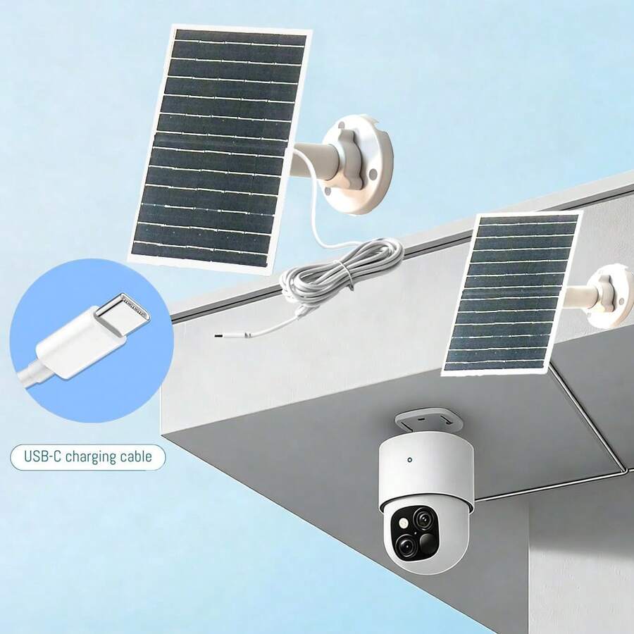 Chargeur de panneau solaire 8W convenant pour les caméras de , chargeur solaire, caméras à batterie rechargeable 5V d'extérieur, panneau solaire USB, petit panneau solaire, taux de conversion élevé, port de charge USB Type-C, installation facile, applicable pour les caméras Ring, les sonnettes, les lumières et les appareils de surveillance avec batteries rechargeables, câble réglable à 360 degrés de 6,5 pieds, puissance de sortie 8W, 1 set - Petit - Voir 1