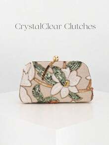 Vintage Champagne Sequin Floral Clutch Bag,Luxury Bag,Designer Inspired Handbag, For Wedding Party Bridesmaid Gift, Gold Clutch Purse,Vacation Purse - 金色 - 查看 1