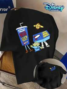 Licensed Disney Tee: Toy Story Pizza Planet Aliens "Mega Gulp" Print, 100% Cotton, Relaxed Fit, Soft & Breathable, Unisex Crew Neck Short Sleeve. - Black - View 1