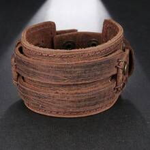 Pulsera de cuero genuino ancha de moda para hombre, brazalete ancho marrón & brazaletes & pulseras estilo vintage punk, joyería para hombre - pulsera de cuero - Ver 5