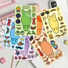1/2/6 Sets"Build Your Own Horse" Sticker Kit, 6 Sheets Interactive DIY Horse Face Stickers , Whimsical Make-A-Horse Sticker Sheets, Suitable For Birthday Parties, Craft Nights, Party Favors, Educational Activities & Family Fun - Multicolor - View 5