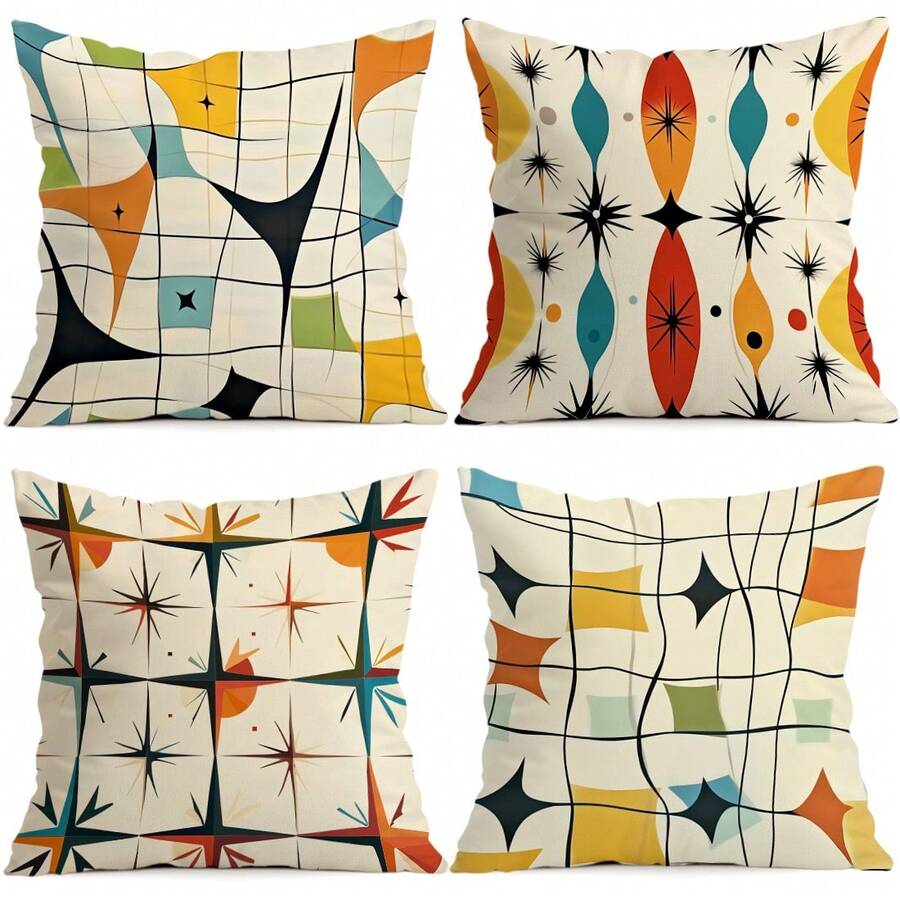 4 buah/1 buah Sarung Bantal Motif Abstrak Geometris Tanpa Isian, Sarung Bantal Cetak Satu Sisi, Cocok untuk Dekorasi Rumah Ruang Tamu dan Kamar Tidur, Sarung Bantal untuk Semua Musim - MultiWarna - View 1