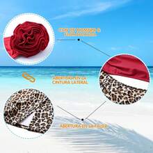 Trajes de Baño para Mujer Completos Bañador con Un Hombro Cintura al Descubierto con Falda para Playa - Rojo - Ver 2