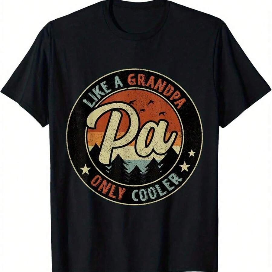 Papá Como un Abuelo Pero Más Cool Vintage Retro Camiseta para el Día del Padre - Negra, Suéter Corto Casual para Hombres - 180g - Regalo Ideal para el Día del Padre Impresión Geométrica Toda - Negro - Ver 1
