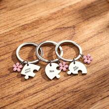 3pcs Daughter & Mom Keychain Set, Heart-Shaped Sister & Mom Family Keychain Key Ring Gift - Baby Pink - View 3