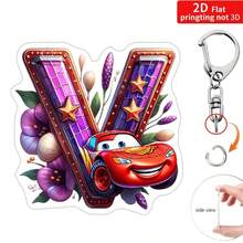 Bộ móc khóa 2D phẳng 1 chiếc, hình hoạt hình chữ cái hoa xe hơi, mặt dây chuyền acrylic chủ đề giấc mơ "A-Z" kèm dây xích, phụ kiện treo túi sáng tạo - Nhiều màu - Xem 18