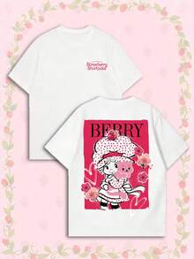女款夏季 T-shirt，可愛「莓果」印花寬鬆休閒 T-shirt，適合日常穿著與甜美女孩風格 - 白色 - 查看 7