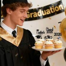 30 adornos para cupcakes con temtica de graduacin 2024, con purpurina, felicitaciones de graduacin 2024, para decoracin de pasteles de graduacin 2024, para suministros de temtica de - black + Diseño 6 - Ver 8