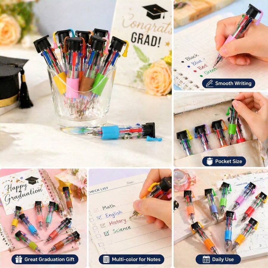 15/30pcs Graduation Cap Shaped Colorful Ballpoint Pens, Random Colors, 4-In-1 Multifunctional Pens, Designed For Graduation Season, Suitable For Daily Use, Perfect Graduation Gift For Teachers/Friends - Graduation Cap - View 1