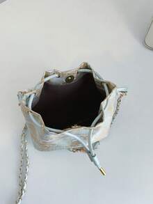 Fashionable Pearl Mini Bucket Bag - Blue - View 4