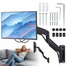 Gasfeder-Monitorwandhalterung, geeignet für Monitore von 17 bis 32 Zoll, voll verstellbarer Arm, Tragfähigkeit 9 kg, mit Dreh-, Neige- und Schwenkfunktion, geeignet für PC-Monitore und kleine Fernsehbildschirme, geeignet für Heimbüros. - Übersicht 7
