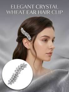 1 pieza Elegante clip para el cabello con decoración de hoja de strass, pasador francés de estilo botánico en tono plateado, accesorio para el cabello de novia para boda y fiesta de mujeres - Plateado - Ver 3