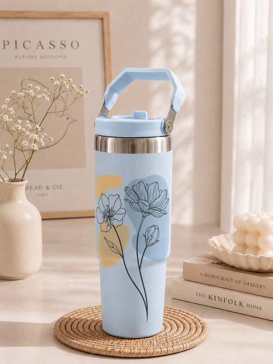 SCALON 30oz/900ML 1入大容量吸管保溫隨行杯,附手把與吸管,可攜式不鏽鋼真空防漏飲水杯,冰飲杯、旅行杯,不鏽鋼保溫冷熱杯、咖啡杯,適用於旅行、學校、辦公室、戶外、健身房、居家等場景,送給朋友、家人的禮物,節日禮物、生日禮物(含吸管),萬聖節杯子禮物,秋季聖誕禮物杯 - 彩色 - 查看 1