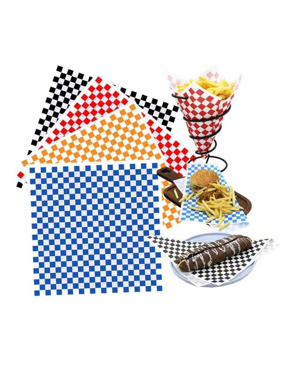 50PCS Multicolor Plaid Oil-Proof Food Packaging Paper Baking Parchment Paper Suitable For Burger And Fries Packaging Ideal For Picnic, Gathering, Party - Multicolor - View 1