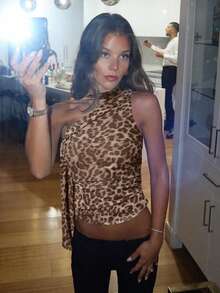 New Leopard Print Asymmetrical Top With Ribbons - Leopard Print - View 4