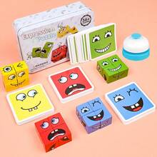 1set Building Blocks Wooden Puzzle Game Smiling Face Desktop Game Emoticon Board Games - 彩色 - 查看 1