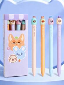 4pcs/Set Cute Animal Twist Neutral Gel Pens, Retractable Press Pens, 0.5mm, Cartoon Quick-Dry Black Ink Pens, Suitable For Students Writing, Journaling, School, Office - Multicolor - View 2