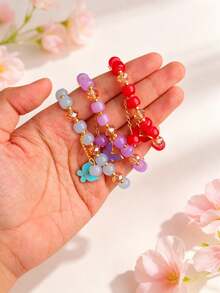 Bộ 6 chiếc/lô vòng tay hạt treo bướm màu sắc tinh tế thời trang cho nữ, vòng đeo tay co giãn xếp chồng nhiều màu, trang sức ngọt ngào mix tiệc, quà tặng - Vòng tay đính hạt hình bướm Daisy - Xem 9