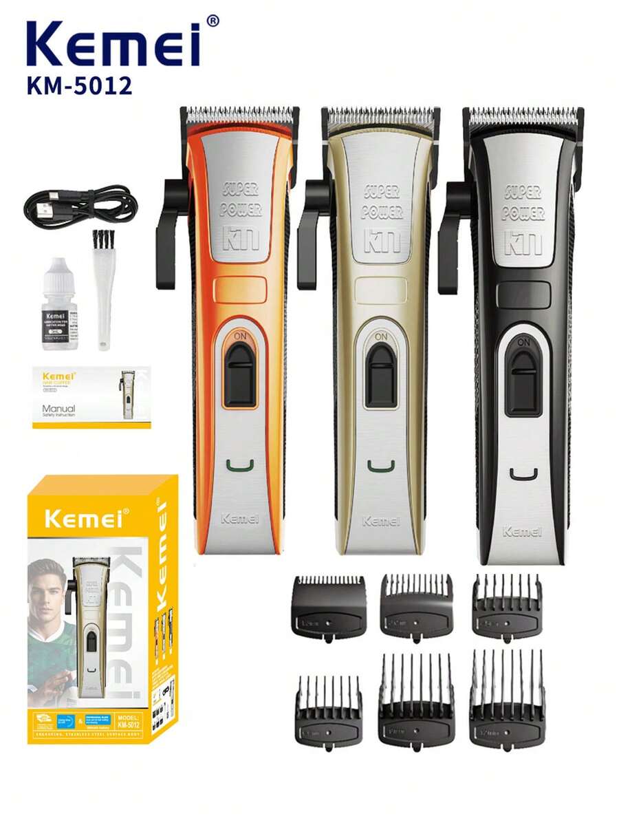 Kemei 1pc KM-5012 Professional Electric Hair Clipper, Salon Use, Rapid Charging, Long Battery Life, 5 Adjustable Levels, Suitable For Home Use