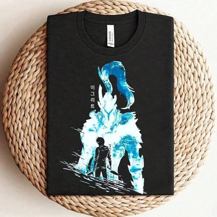 Igris The Bloodred 180g Pure Cotton T-Shirt, Solo Leveling, Anime, Anime Gifts, Gift For Him, Gift For Her, Otaku Style S, Manga Aesthetic Y935K, Summer Top, T-Shirt H - 黑色 - 查看 1