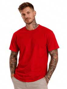 Men's Basic Casual Plain T-Shirt In Premium Combed Cotton, Sizes S To XL - Red - View 5