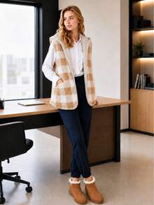 Women's Winter Fleece Vest With Reversible Hood. - Apricot - View 1