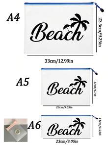 多色防水時尚網格海灘包，印有「Beach」椰子樹、遮陽傘圖案的化妝包，海灘主題。大容量透明化妝包，尼龍拉鍊盥洗包，-輕巧，春/夏收納，適合游泳、海灘、潛水和夏季度假，返校，輕巧防曬收納包，適合朋友、家人、閨蜜、同學。完美的生日、節日、派對、婚禮（伴娘）、母親節、教師節禮物和紀念品 - 彩色 - 查看 11