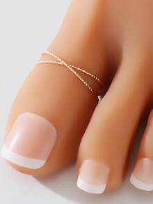 1pc Minimalist Fashionable Geometric Cross Design Women's Toe Ring, Suitable For Daily Beach Vacation Use, Gift For Mother - Gold - View 1