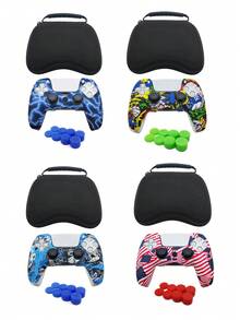 Compatible With PlayStation 5, 1pc Controller Protective Case + 8pcs Thumb Grip Caps + 1pc Storage Bag Set, Anti-Drop Anti-Slip Anti-Scratch Anti-Sweat Enhanced Gaming Operation Feel And Experience, Convenient For Carrying And Storing Accessories - Protective Case + Joystick Cap + Storage Bag Set - View 1
