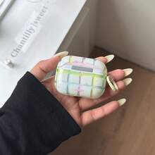 極簡日韓歐美風彩色格紋耳機保護套 附掛環 適用於 Apple AirPodsPro3/AirPodsPro2/AirPodsPro/AirPods4/AirPods3/AirPods2 時尚女款極簡耳機套/Apple耳機保護殼 - 彩色 - 查看 4